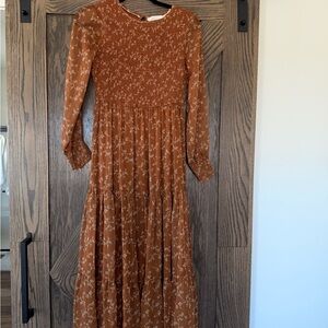 Bohme Rust Floral Long Sleeve Maxi Dress